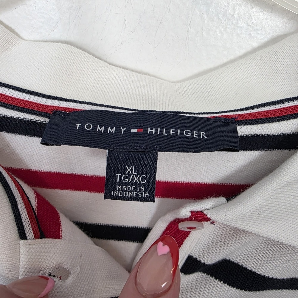 Tommy Hilfiger White Navy Red Striped Preppy Heart Long Sleeve Shirt Size XL‎ - Picture 4 of 7